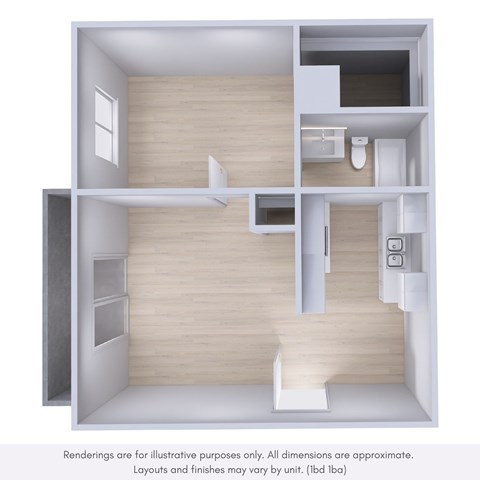 Floor plan for 1 bed, 1 bath, 850 sqft